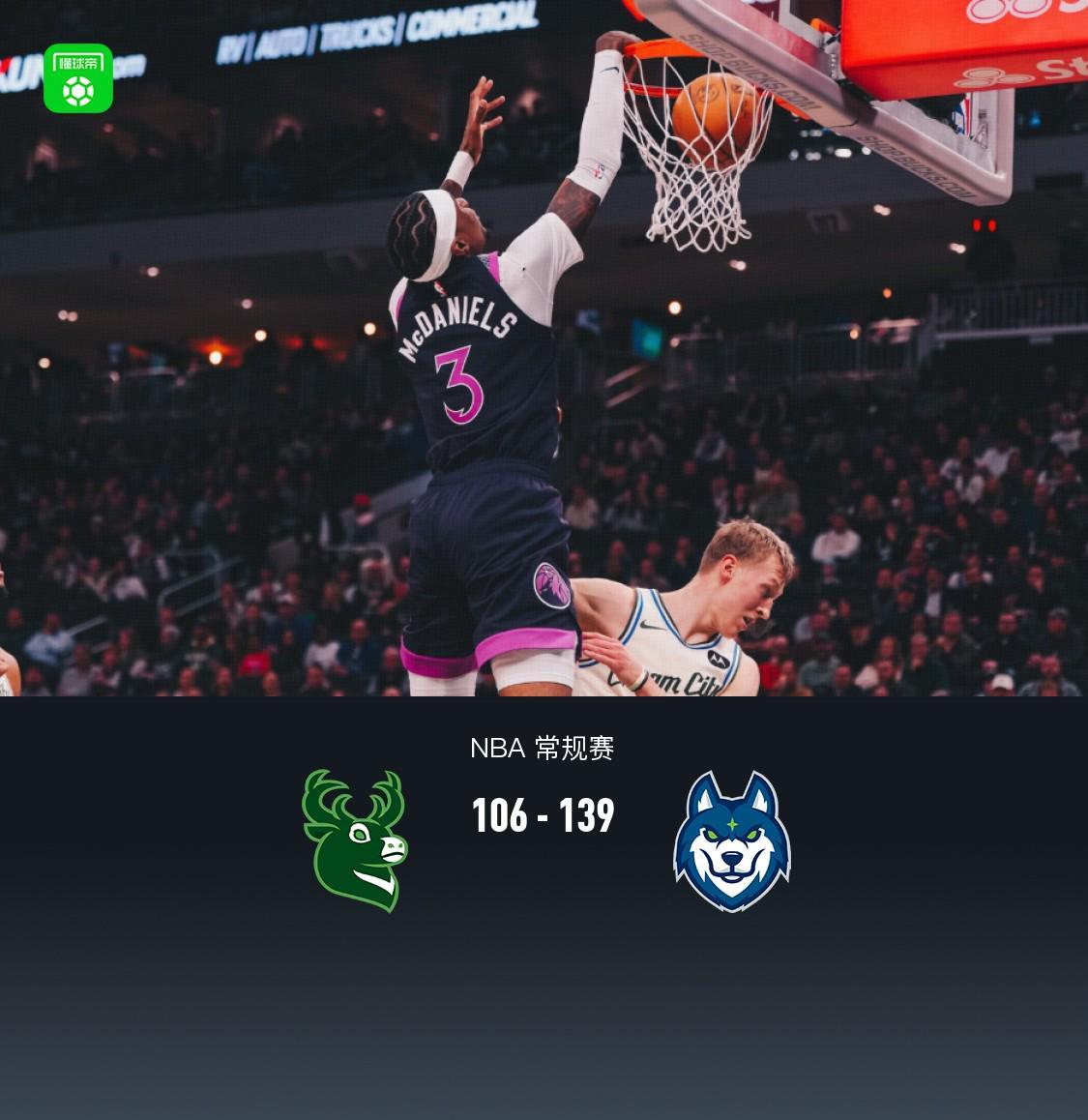 森林狼139-106轻取雄鹿,兰德尔29+8+6,海兰德23分